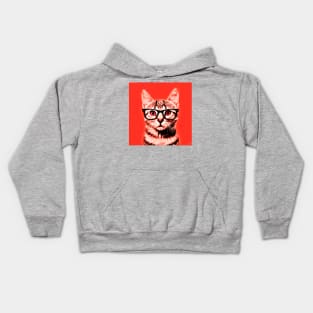 Pop Art Geek Cat in Red Background - Print / Home Decor / Wall Art / Poster / Gift / Birthday / Cat Lover Gift / Animal print Canvas Print Kids Hoodie